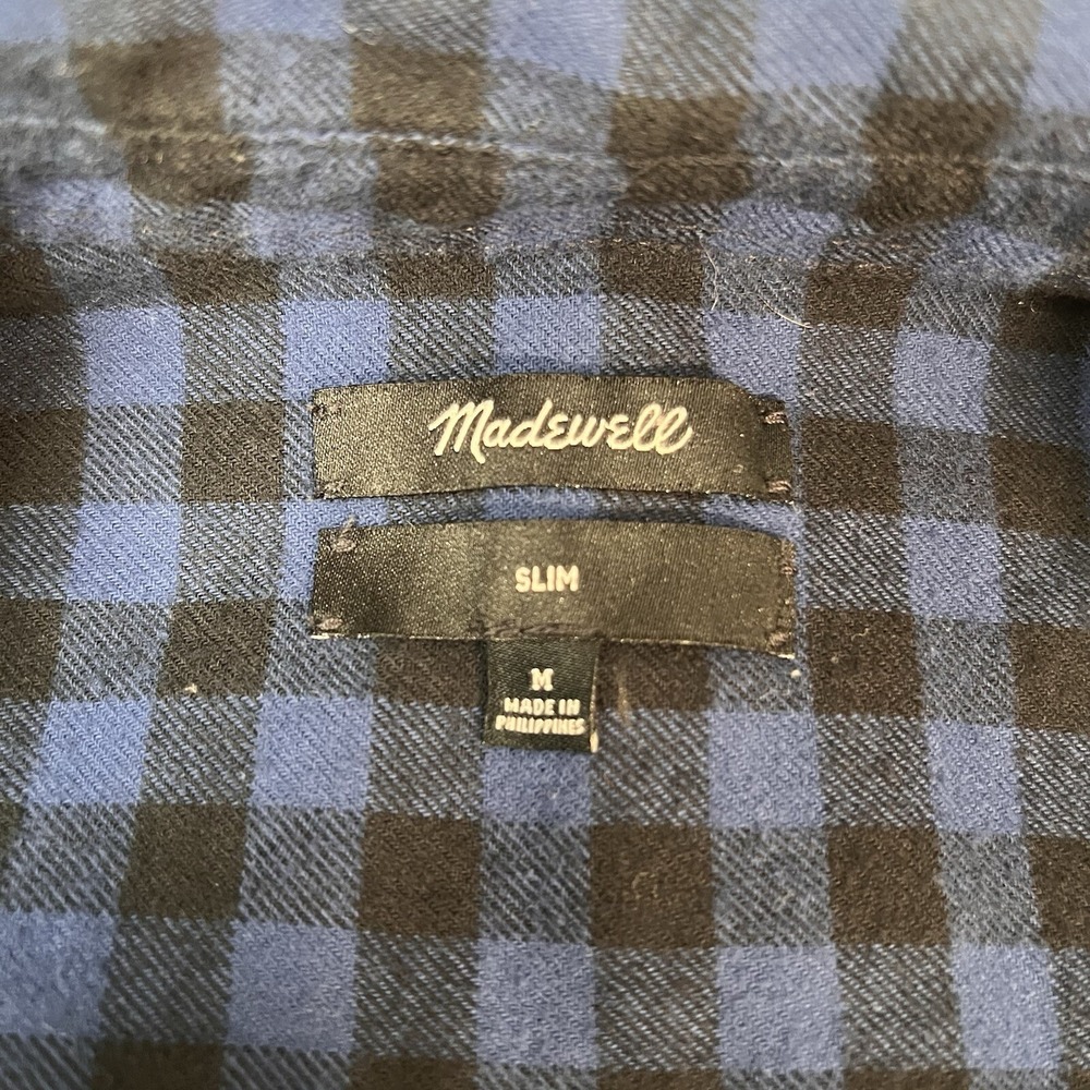 Madewell Shirt Womens Slim Medium Flannel Blue Black Gingham Cabincore Cabincore - Picture 5 of 10